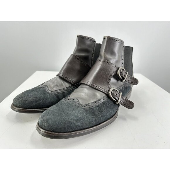 Dolce And Gabbana Double Monk Strap Distressed Suede & Leather Boots Size 11.5-U - Picture 4 of 16